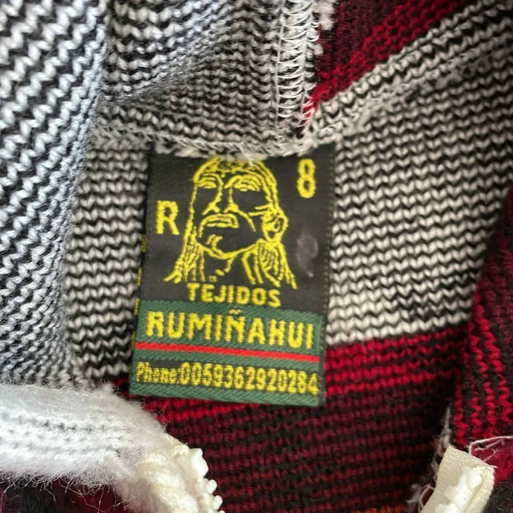 Tejidos Ruminahui Aztec Tribal Native Boho Fuzzy Full Zip Hoodie Sweater sz 8 - Picture 5 of 8